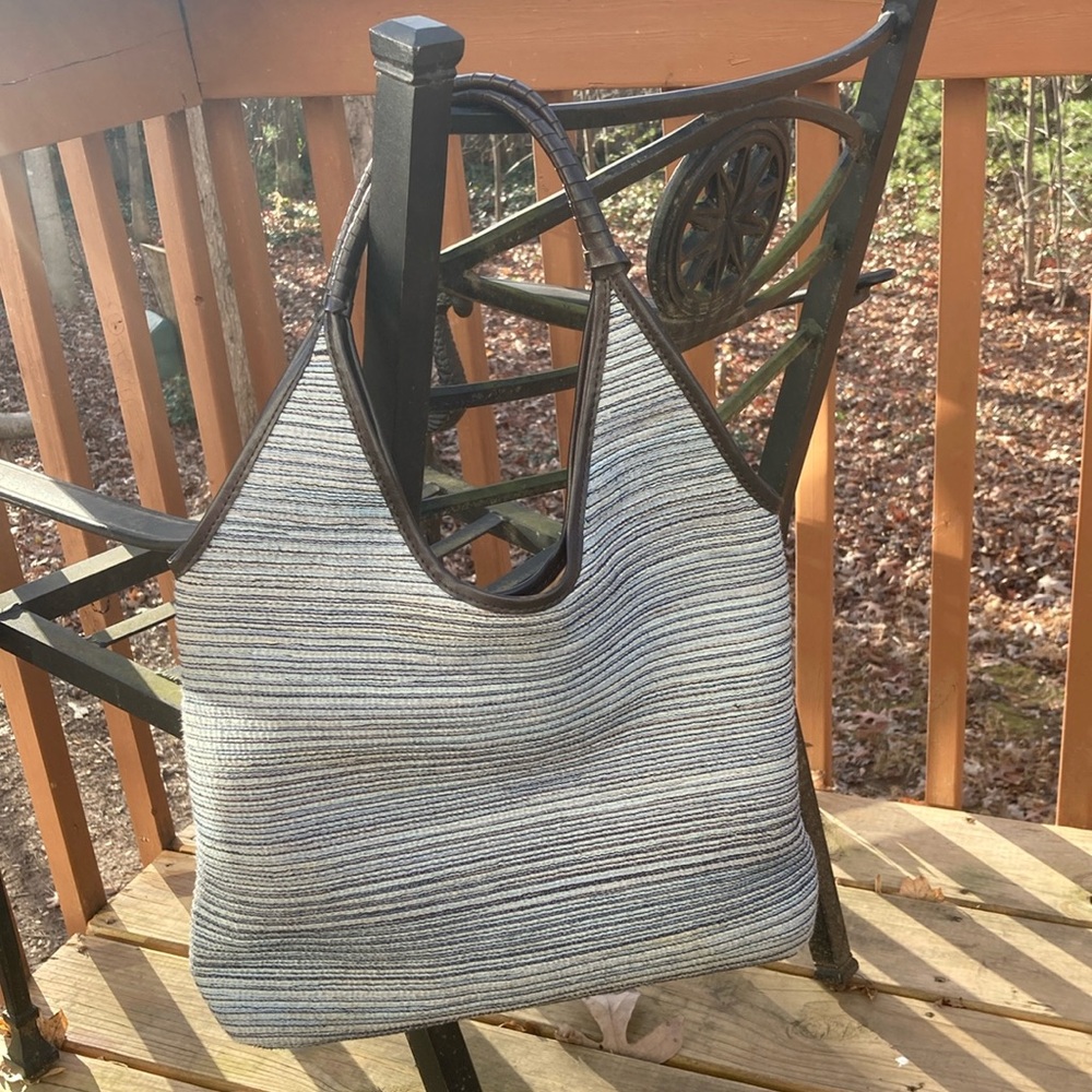 Eddie Bauer Striped Shoulder Bag - Blue and Brown